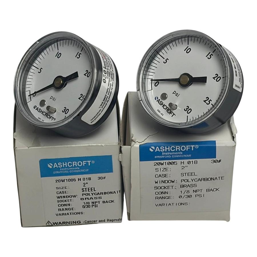 Used Ashcroft 20W1005 H 01B 2" 1/8 NPT Back 0-30 PSI Pressure Gauge Lot of 2