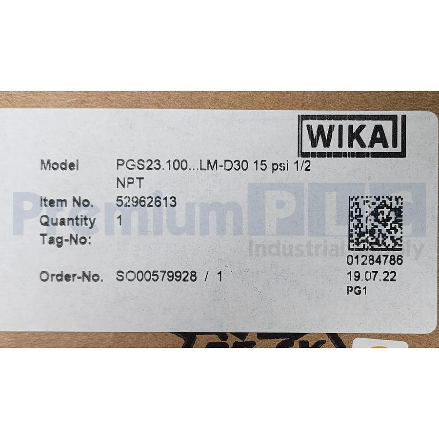 Used WIKA PGS23.100...LM-D30 15psi 1/2 NPT BOURDON TUBE PRESSURE GAUGE w/CONTACT NSMP