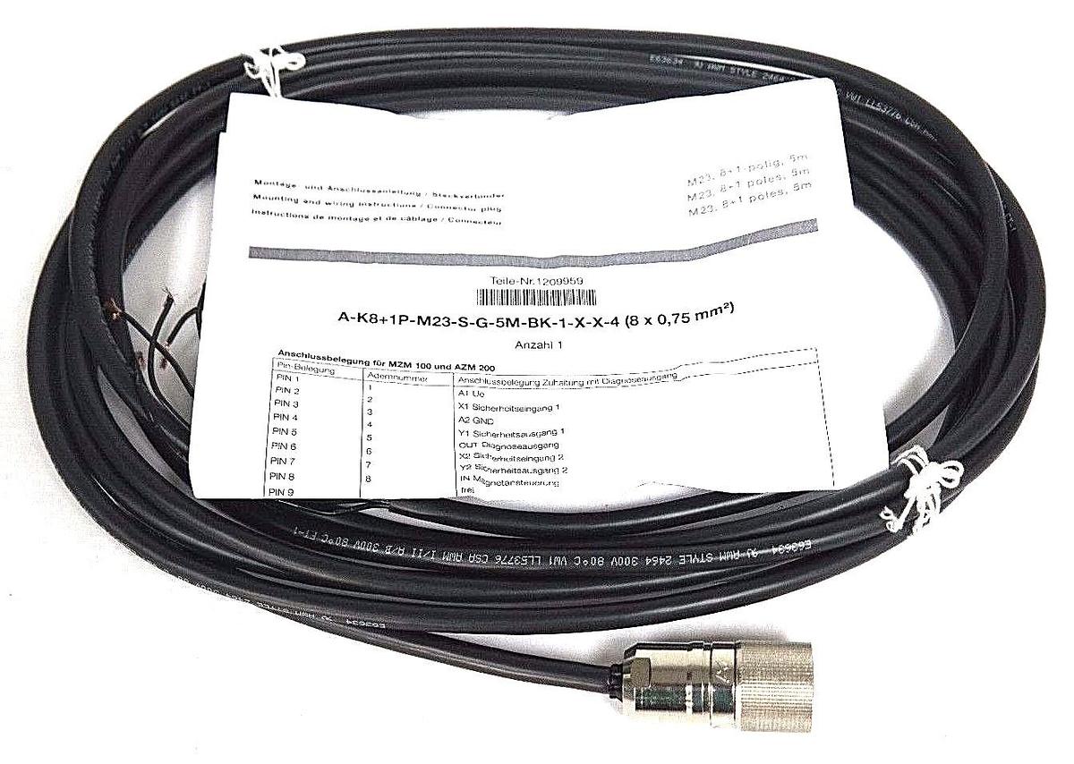Used NEW SCHMERSAL 1209959 CONNECTOR CABLE A-K8+1P-M23-S-G-5M-BK-1-X-X-4 (8X0.75MM^2)