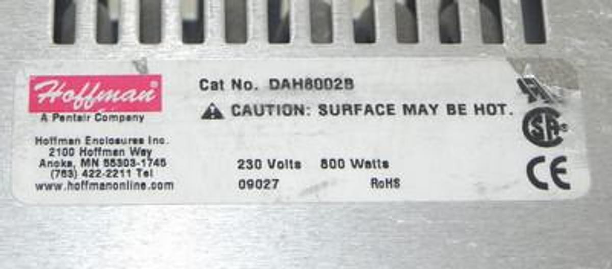 Used HOFFMAN ENCLOSURES D-AH8002B ELECTRIC HEATER 800W DAH8002B