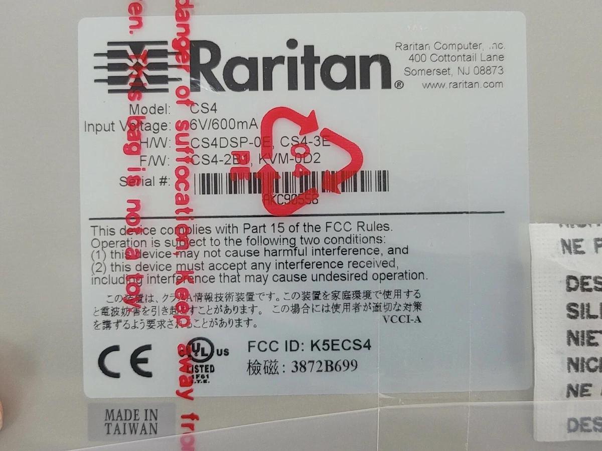 Used NIB RARITAN CS4 COMPUSWITCH 4-PORT 6V 600mA