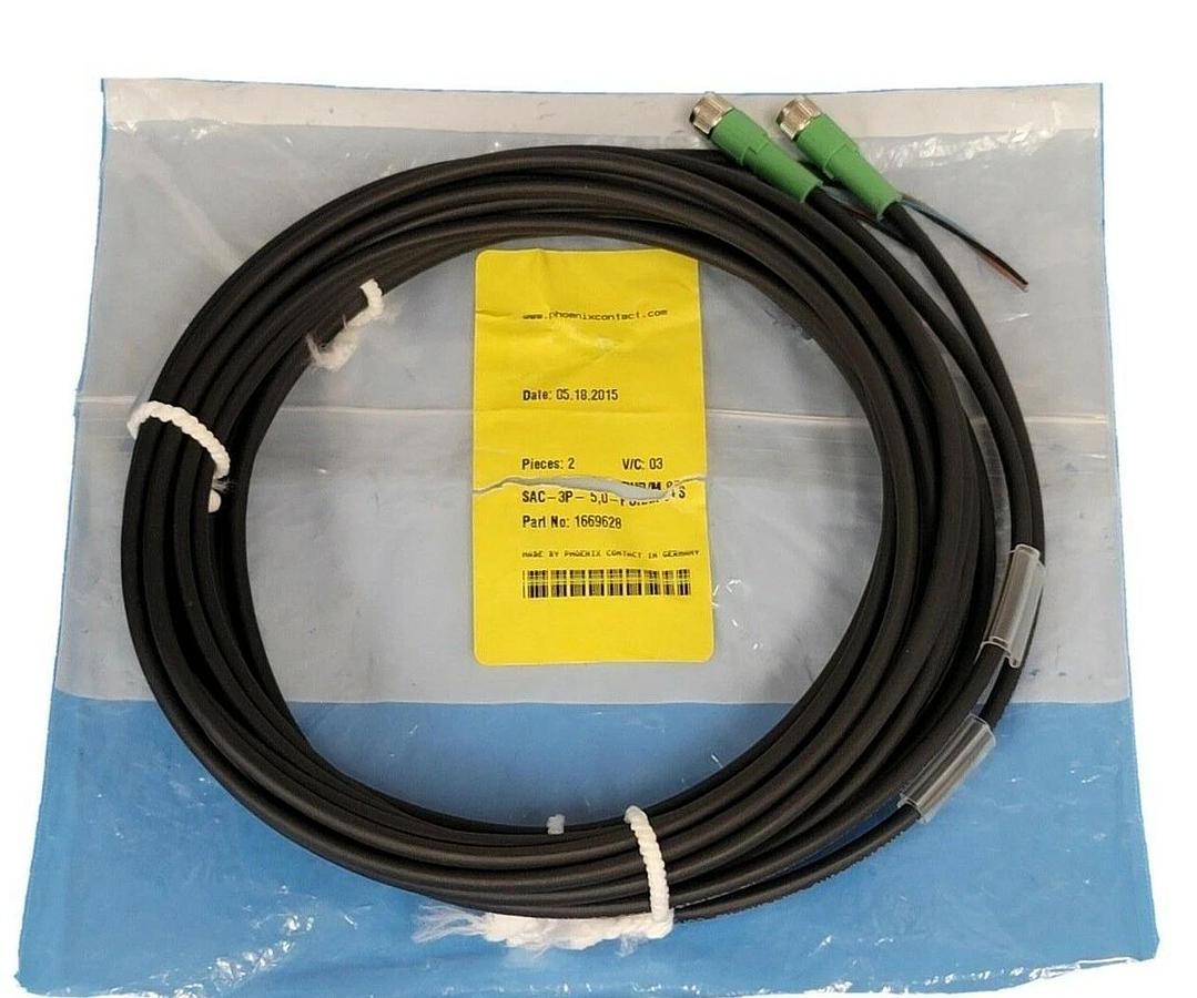 Used BAG OF 2 PHOENIX CONTACT SAC-3P- 5,0-PUR/M 8FS CABLES P/N: 1669628