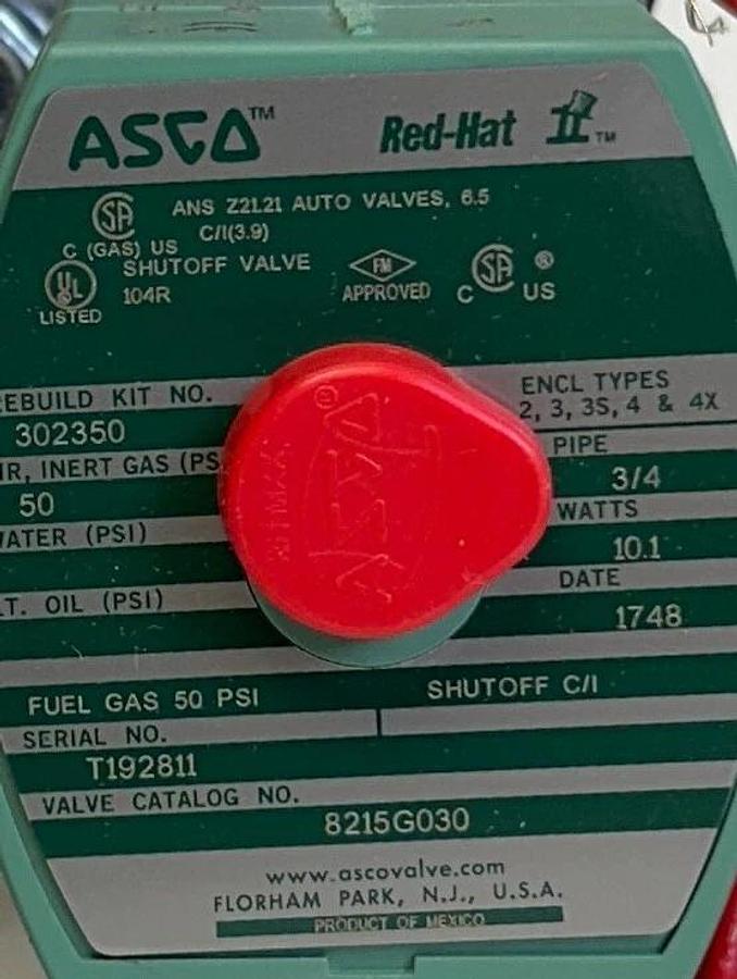 ASCO 8215G030 RedHat SOLENOID VALVE 110/120V 50/60Hz COIL 3/4'' 10.1W NSMP
