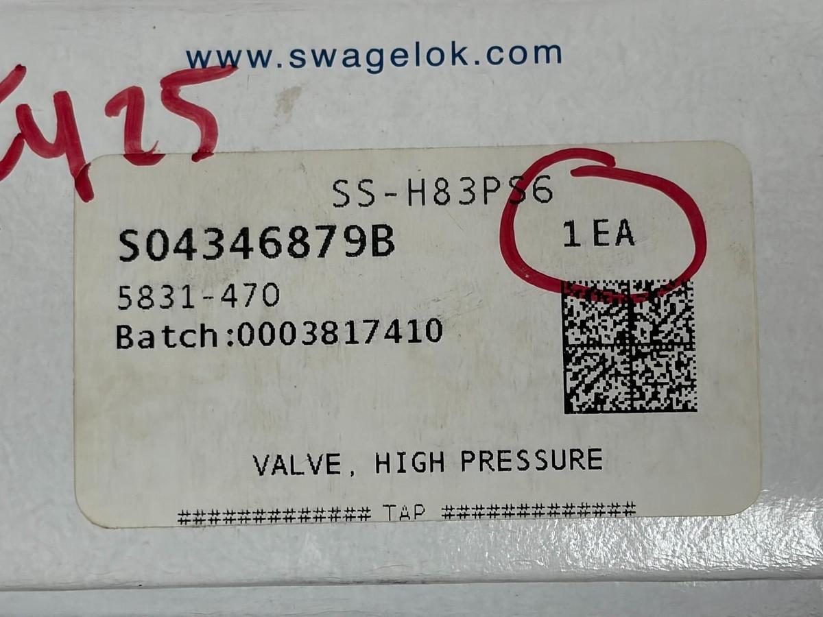 Used Swagelok SS-H83PS6 Stainless High Pressure 3-Piece Ball Valve 3/8 in Tube New