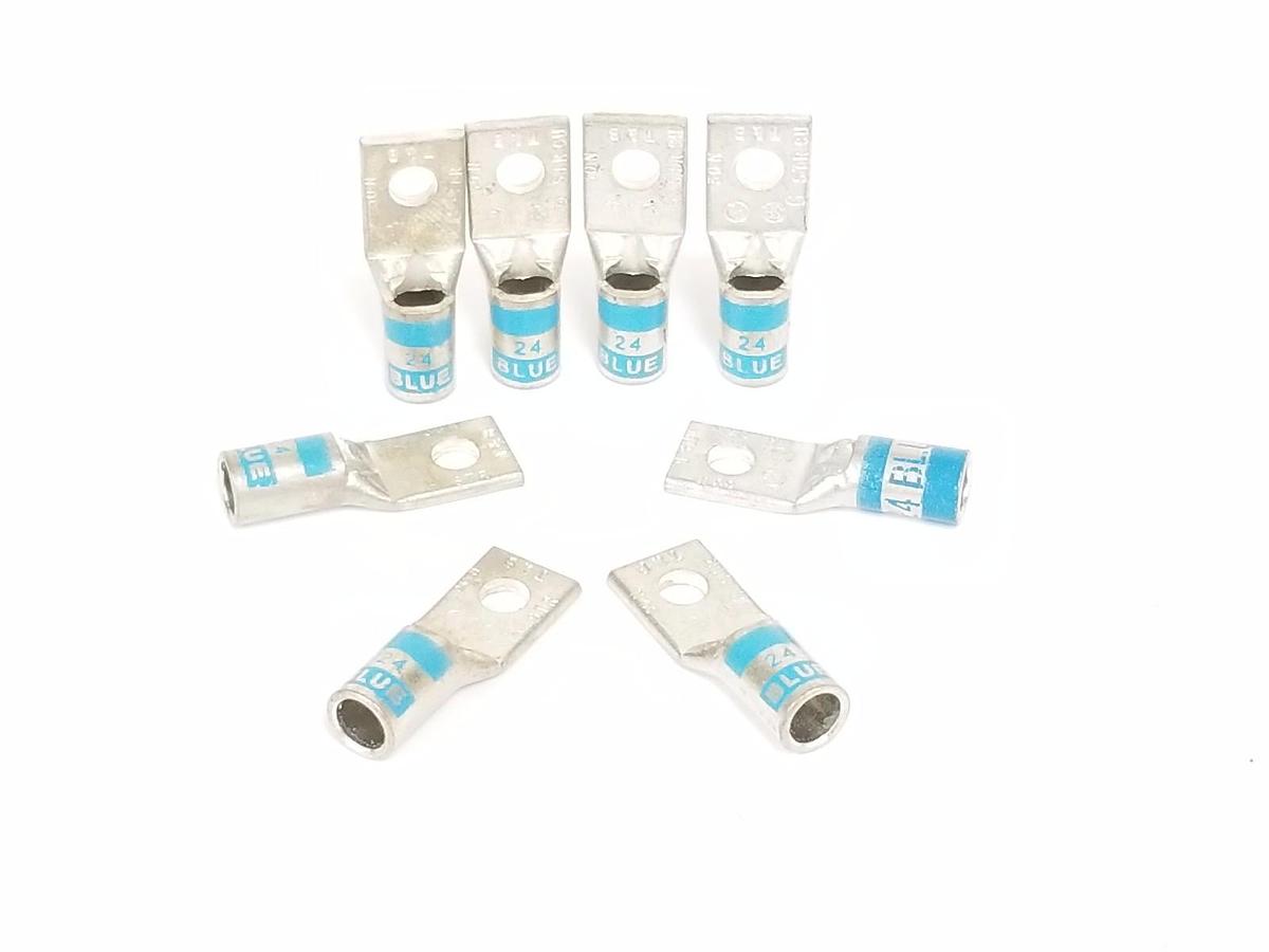 Used LOT OF 8 NEW GENERIC #6 WIRE COMPRESSION LUGS #10 BOLT 24 BLUE