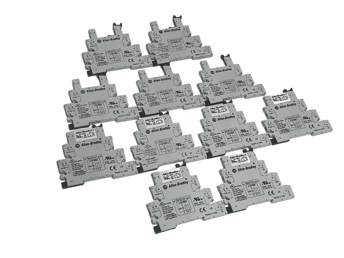 Used LOT OF 11 Allen-Bradley 700-HLT1U1 Ser A Relay Bases (6) w/ 700-TBR60 Relays