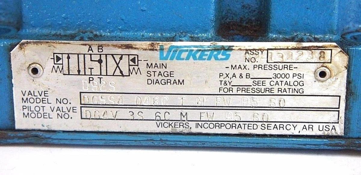 Used VICKERS DG5S4-046C-T-M-FW-B5-60 VALVE W/ DG4V-3S-6C-M-FW-B5-60 PILOT VALVE