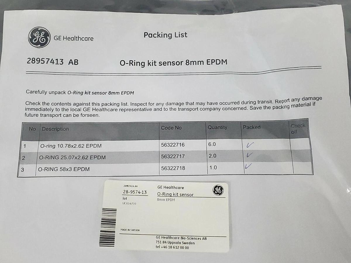 NEW GE HEALTHCARE 28-9574-13 O-RING KIT SENSOR 8MM, EPDM 28957413
