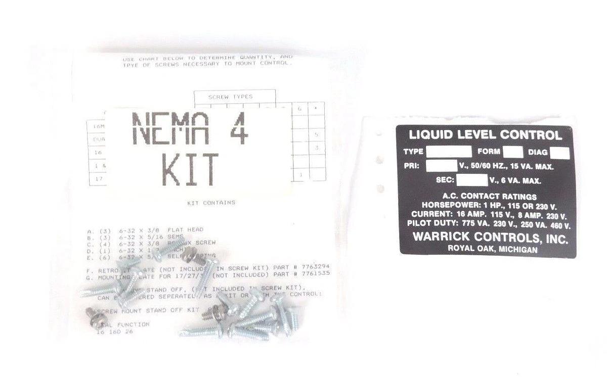 NIB WARRICK CONTROLS NEMA 4 ENCLOSURE W/ HARDWARE KIT