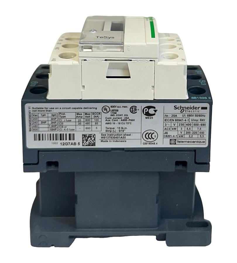 Used SCHNEIDER ELECTRIC LC1D12G7 TeSys MAGNETIC CONTACTOR 120V COIL DIN RAIL 3P NSMP