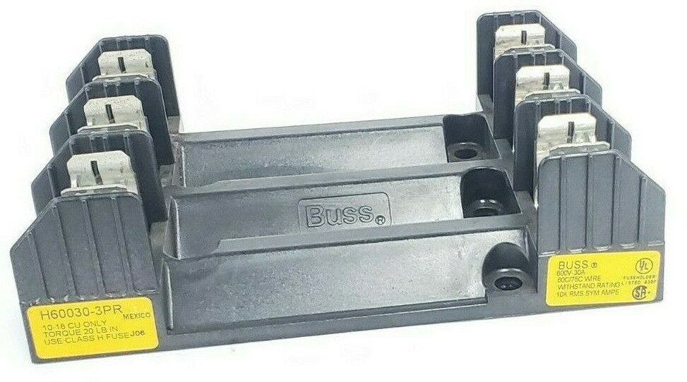 Used COOPER BUSSMANN H60030-3PR 3-POLE FUSE BLOCK 600V-30A, H600303PR