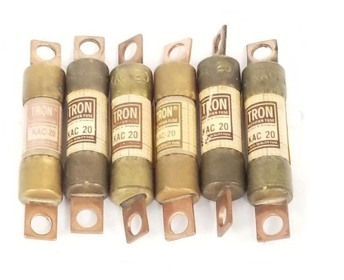 Used LOT OF 6 TRON KAC-20 RECTIFIER FUSES 20 AMP, 600 VAC, 200 KA, KAC20