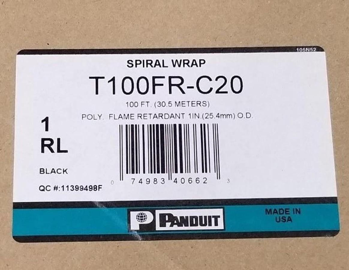 Used NIB PANDUIT T100FR-C20 SPIRAL WRAP 100 FT. (30.5M) POLY. FLAME RETARDANT 1 IN.