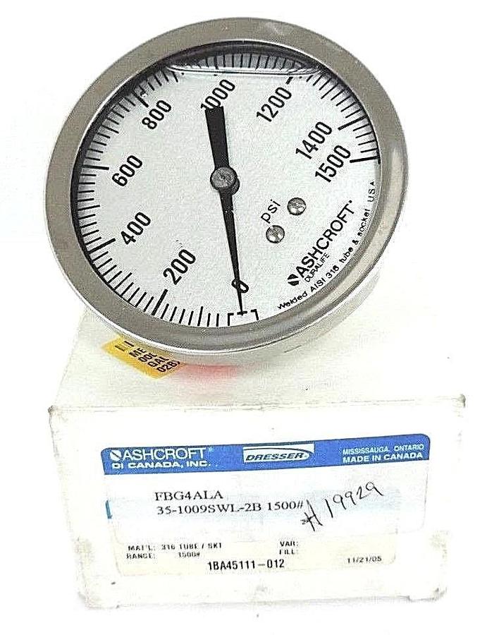 Used NIB ASHCROFT 35-1009SWL-2B 1500# PRESSURE GAUGE FBG4ALA, 1BA45111-012 GLYCERIN