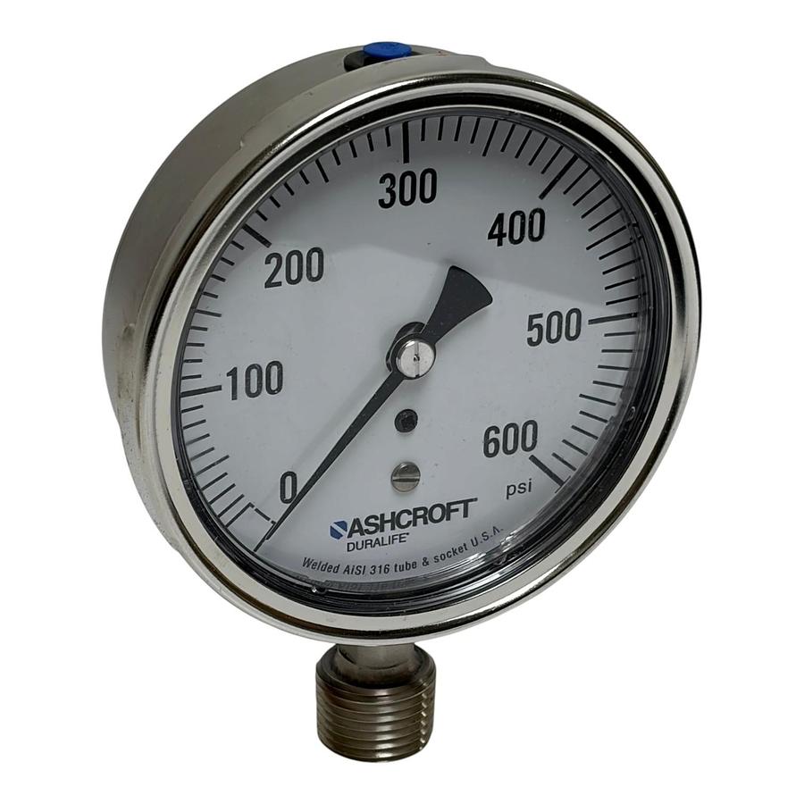 Used Ashcroft 35-1009-SW-04L-600# Duralife 3.5" Pressure Gauge 600 PSI 316SS New