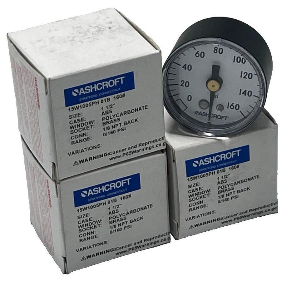 LOT OF 4 Ashcroft 15W1005PH 01B #160 Pressure Gauge 1.5" Dial 0-160PSI 1/8" NPT