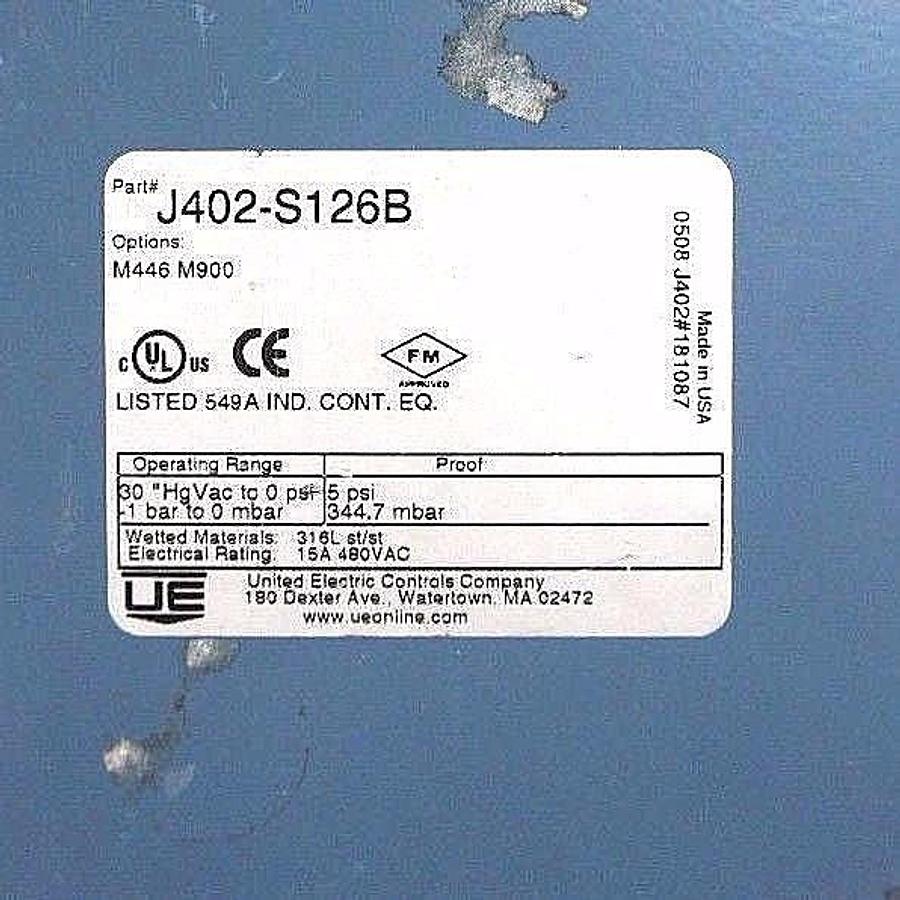 Used NEW UNITED ELECTRIC J402-S126B PRESSURE CONTROL SWITCH, J402S126B