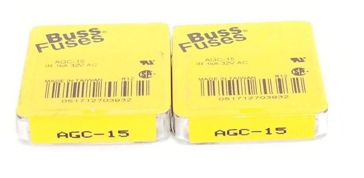 Used LOT OF 10 NEW COOPER BUSSMANN AGC-15 MINIATURE FUSES AGC15, IR 1kA, 32V AC