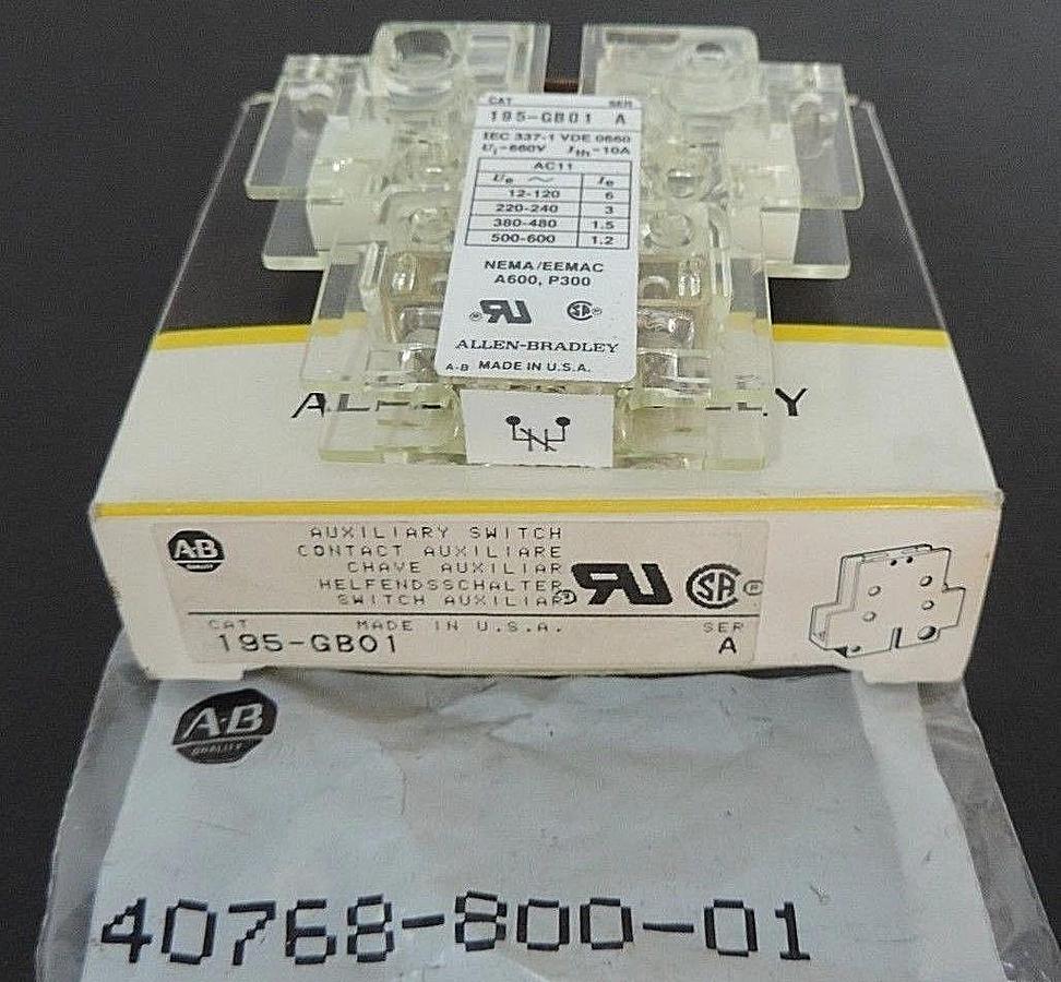 Used NIB ALLEN BRADLEY 195-GB01 SER. A AUXILIARY SWITCH 195GB01
