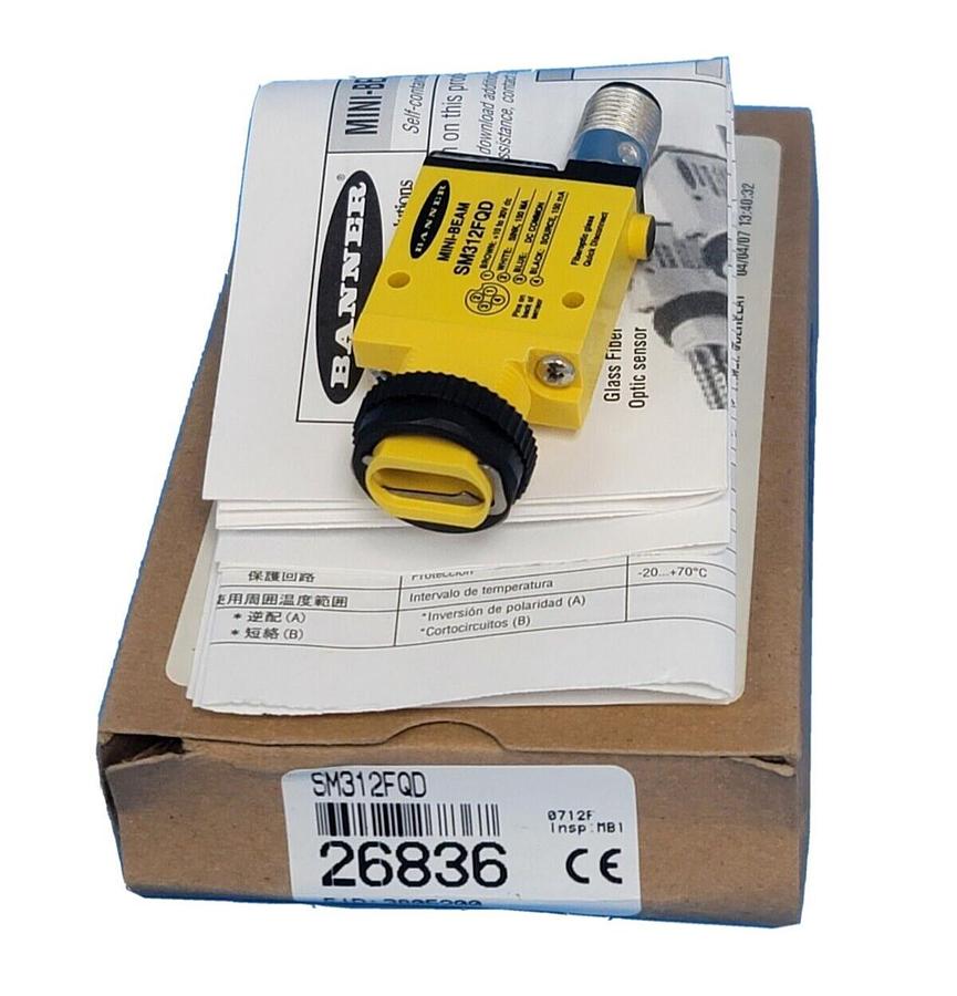 Used NEW BANNER SM312FQD MINI-BEAM PHOTOELECTRIC SENSOR 10-30VDC 26836