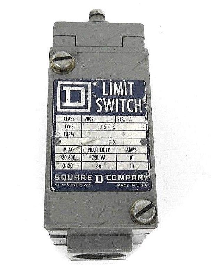 Used SQUARE D 9007-B54E LIMIT SWITCH TOP PUSH ROD PLUNGER W/1NO-1NC CONT., SER. A