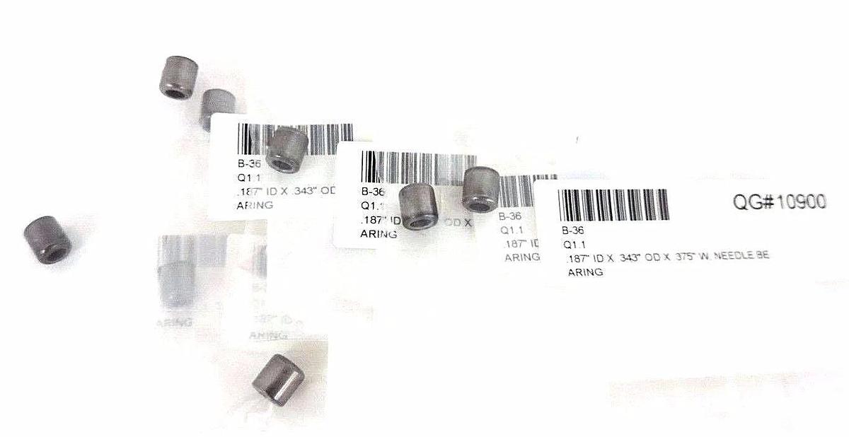 LOT OF 8 NEW B-36 NEEDLE BEARINGS .187"ID X .343"OD X .375"W