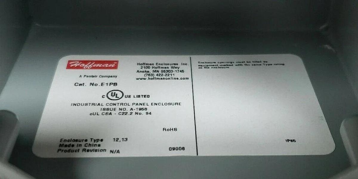 NEW HOFFMAN 2VB59 PUSHBUTTON ENCLOSURE PBGX1 E1PB NEMA 12, 13