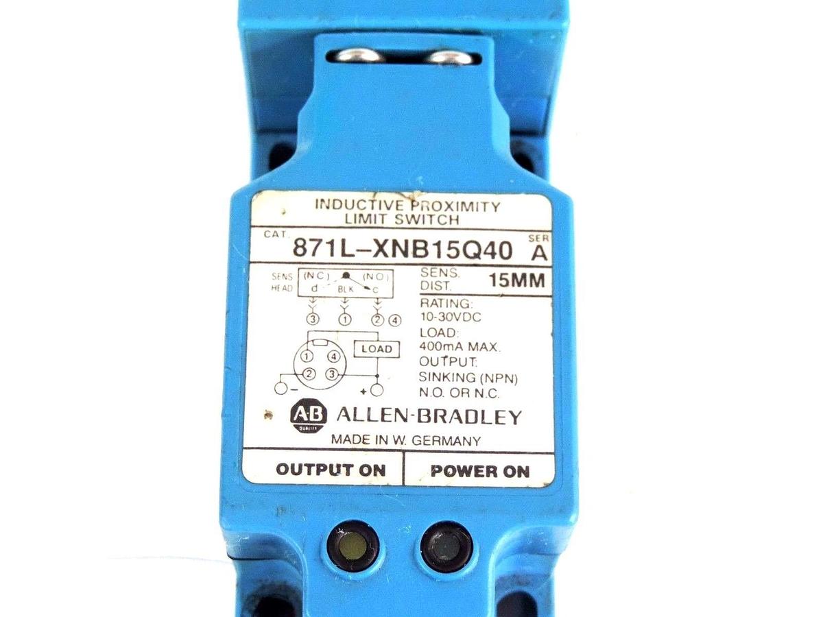 Used ALLEN BRADLEY 871L-XNB15Q40 PROXIMITY LIMIT SWITCH SER A 15MM DIST 871LXNB15Q40