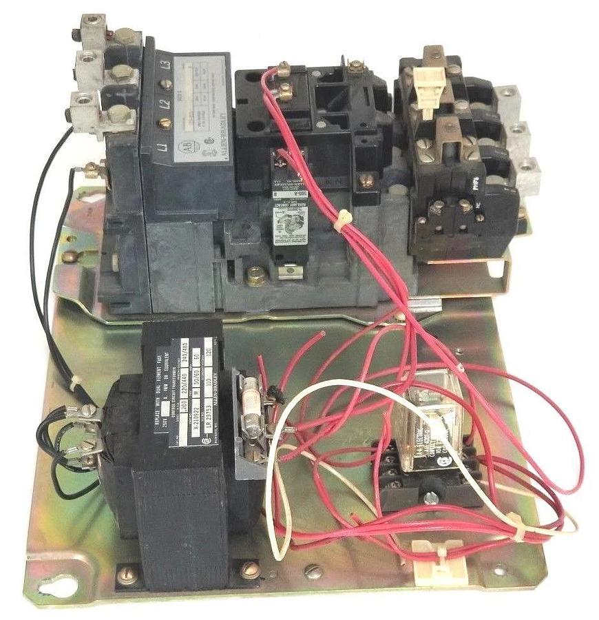 Used ALLEN BRADLEY 509-DOD STARTER ASSEMBLY W/ X-210922 TRANSFORMER, AAE-A201-0 RELAY
