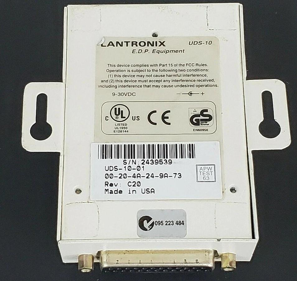 Used LANTRONIX UDS-10-01 EXTERNAL DEVICE SERVER 1-CHANNEL UDS-10, REV. C20