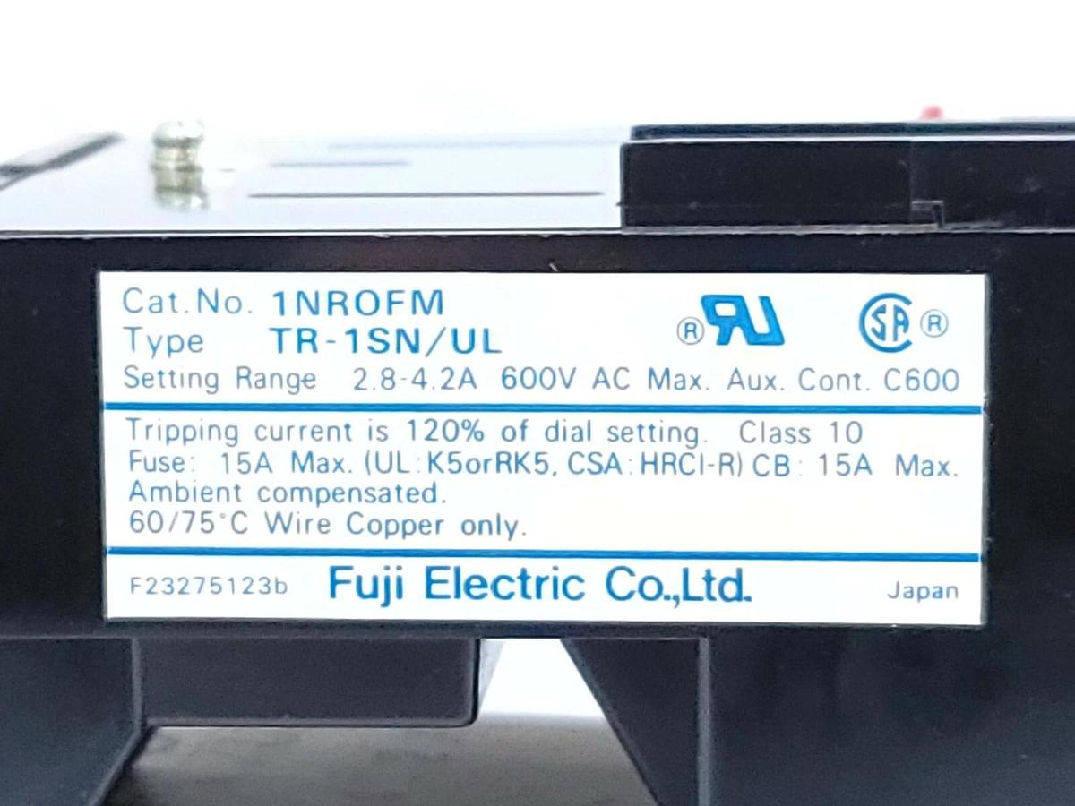 Used NIB FUJI ELECTRIC TR-1SN/UL 2.8-4.2A THERMAL OVERLOAD RELAY