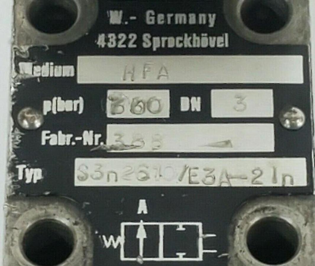 Used HAUHINCO S3N2610/E3A-2IN SOLENOID VALVE, 300PSI, DN3, MEDIUM: HFA, FABR NO: 388