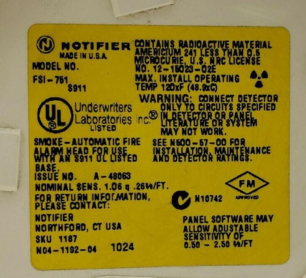 Used HONEYWELL NOTIFIER FSI-751 IONIZATION SMOKE DETECTOR IDP-ION FSI751