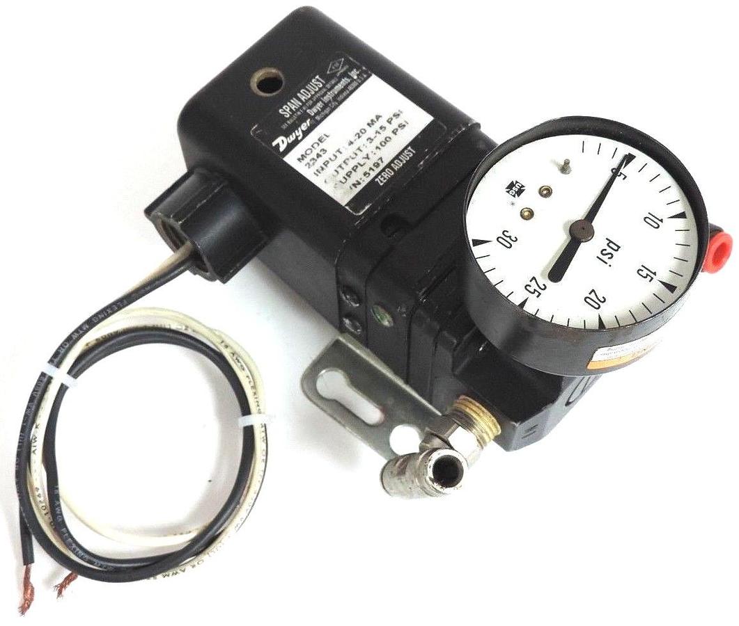 Used DWYER INSTRUMENTS 2343 CURRENT TO PRESSURE TRANSDUCER 4-20MA 3-15PSI OUT