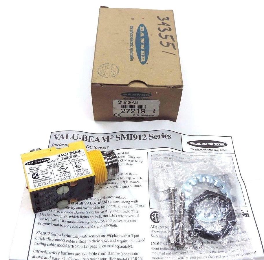 Used NIB BANNER SM912FPQD VALU-BEAM SENSOR 27219