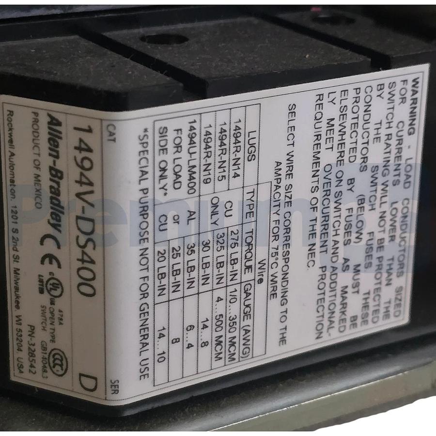 Allen Bradley 1494V-DS400 /D Disconnect Switch 400A w/Hardware & Conversion Kits