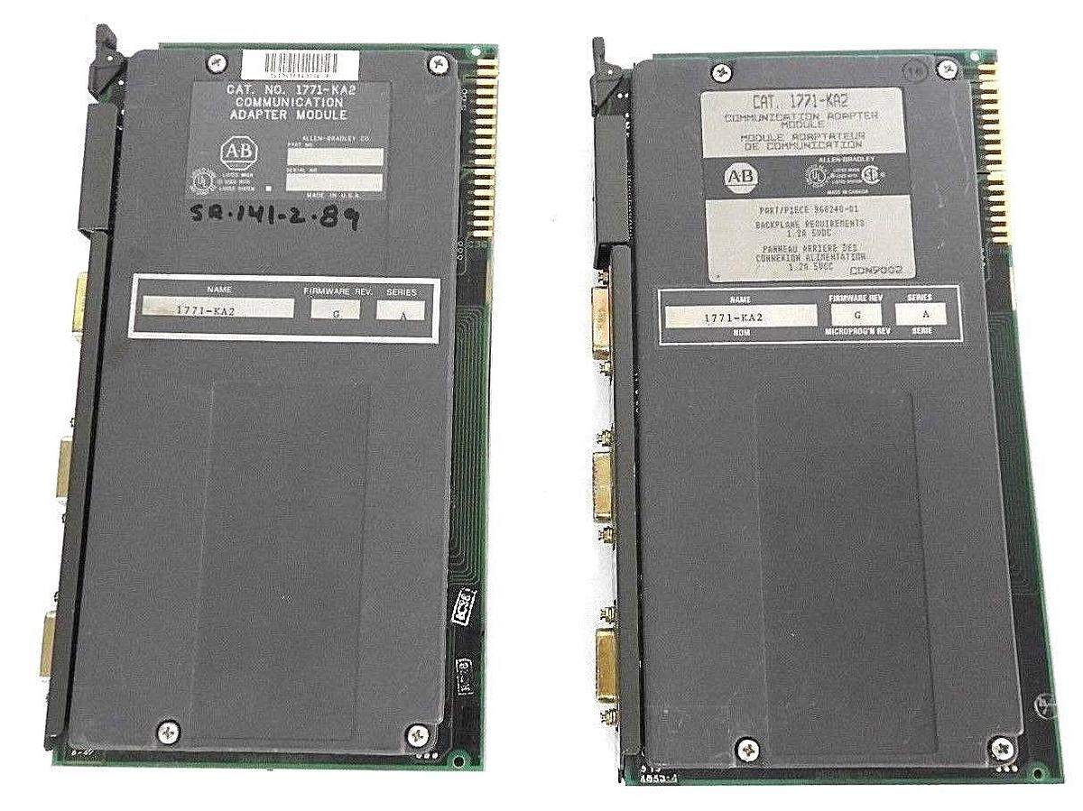 Used LOT OF 2 ALLEN BRADLEY 1771-KA2 COMMUNICATION ADAPTER MODULES SERIES A REV. G