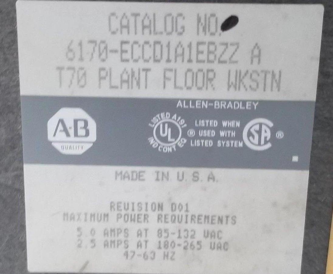 Used ALLEN BRADLEY 6170-ECCD1A1EBZZ INDUSTRIAL COMPUTER WORKSTATION SER. A T70