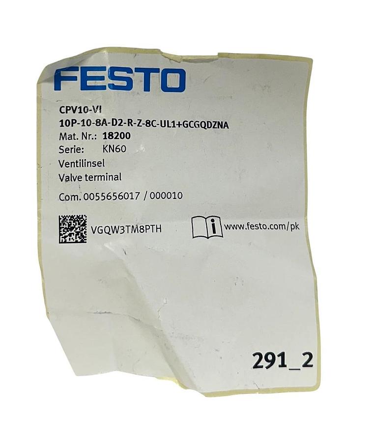 FESTO CPV10-VI-10P-10-8A-D2-R-Z-8C-UL1+GCGQDZNA / 18200 VALVE TERMINAL 24V NSNP
