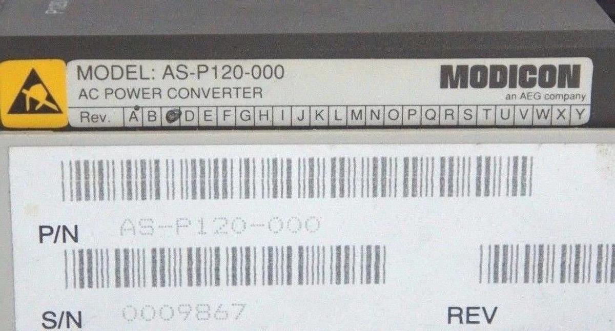 Used AEG MODICON AS-P120-000 AC POWER CONVERTER REV C, 115/230V, .6/.3A, ASP120000