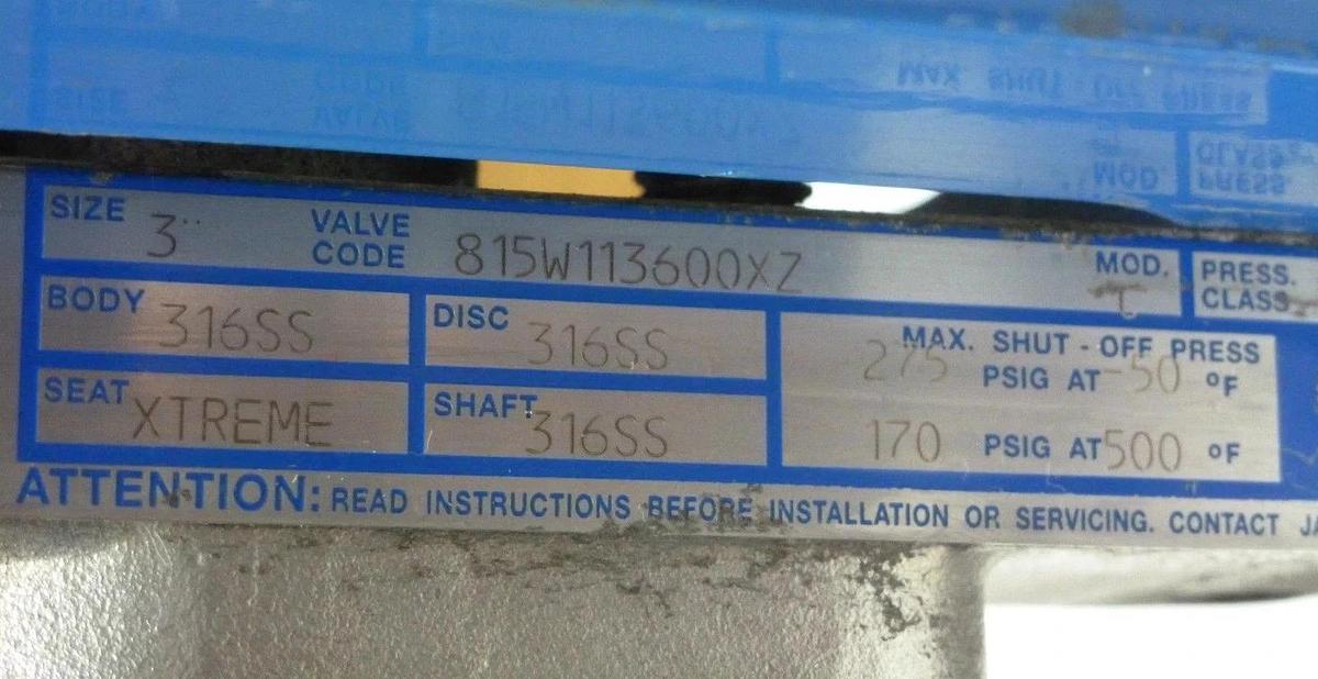 Jamesbury VPVL350 SR4/5 B C Valv-Powr Actuator w/815W113600XZ 3" Butterfly Valve