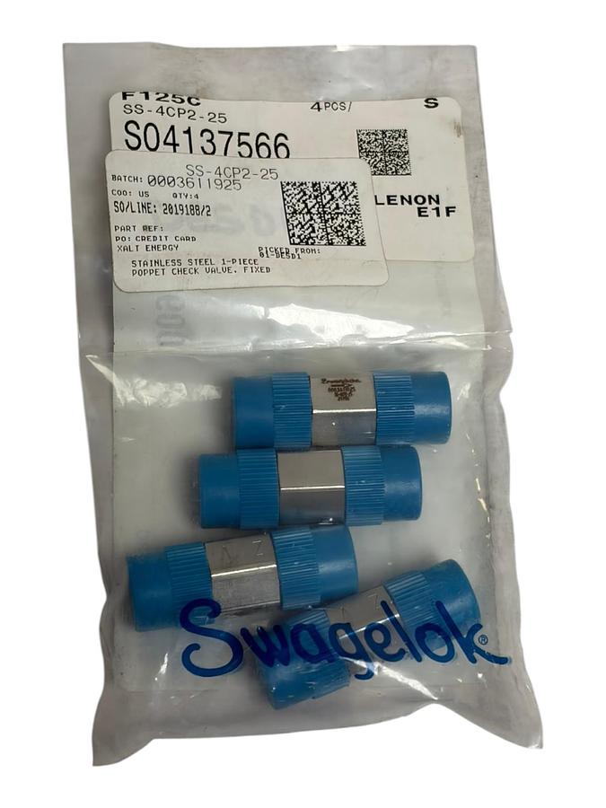 Used Lot of 4 Swagelok SS-4CP2-25 Stainless Steel Poppet Check Valve 1/4" NPT New