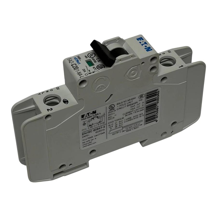 Eaton FAZ-C20/1-NA-L Miniature Circuit Breaker MCB 1 Pole 20A C Curve 240V New