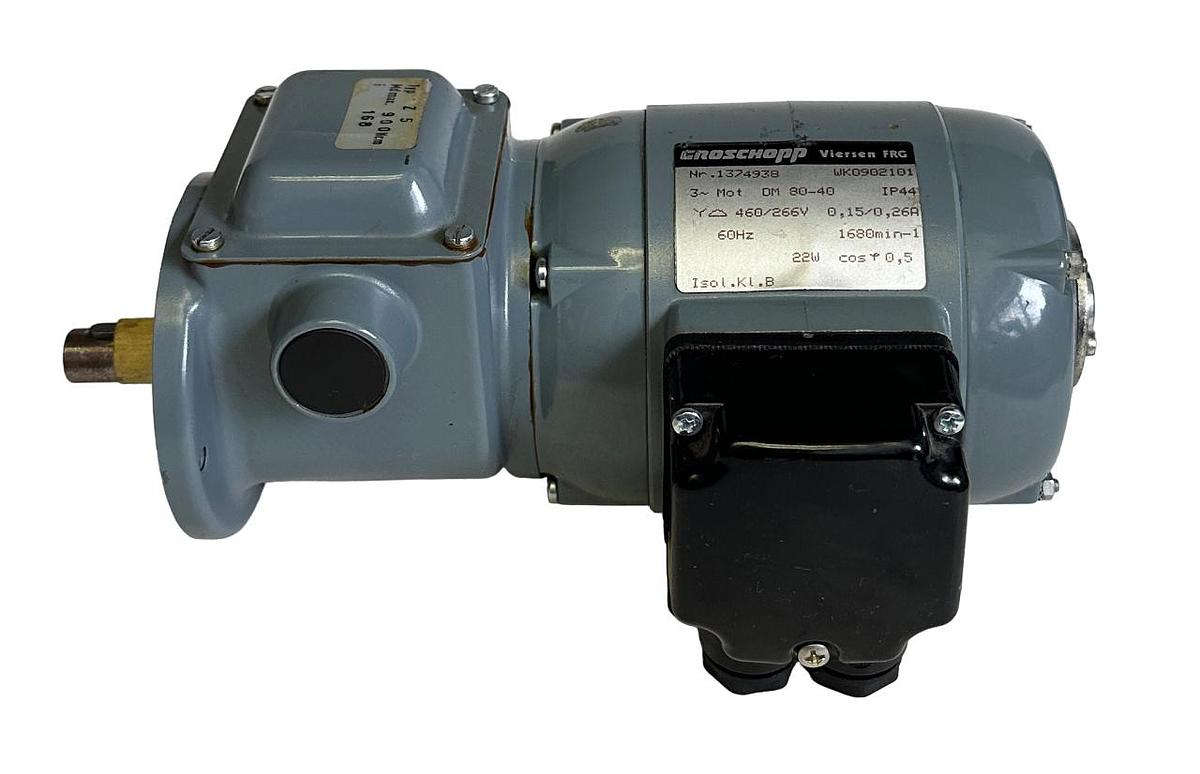 Used NEW GROSCHOPP DM 80-40 / DM8040 GEARMOTOR Z5 460/266V 60Hz 22W WK0902101 1374938