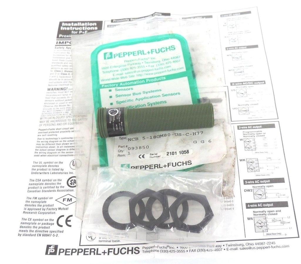 Used NEW PEPPERL+FUCHS NCB 5-18GM80-US-C-H77 PROX. SWITCH NCB518GM80USCH77, 093850
