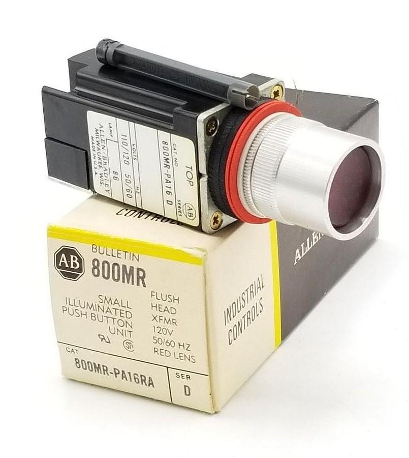 Used NIB ALLEN BRADLEY 800MR-PA16RA PUSH BUTTON UNIT RED LENS, SER. D