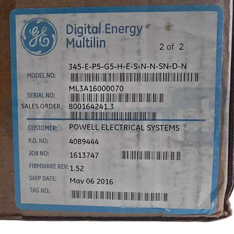 GE MULTILIN 345 TRANSFORMER PROTECTION SYSTEM RELAY 345-E-P5-G5-H-E-S-N-N-SN-D-N