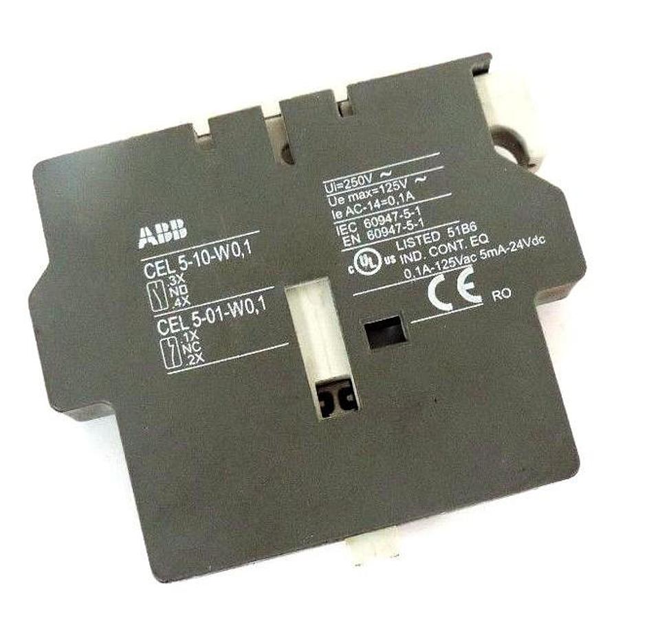 Used ABB CEL 5-10-W0,1 AUXILIARY CONTACT BLOCK 0.1A 125VAC 5MA 24VDC