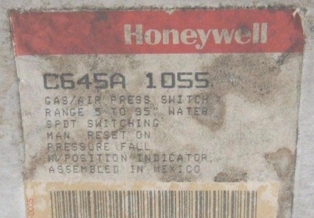 Used NIB HONEYWELL C645A 1055 GAS/AIR PRESS. SWITCH 5 TO 35" WATER SPDT SWITCHING
