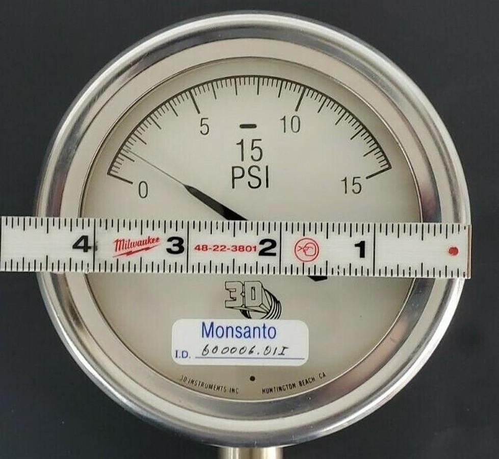 Used 3D INSTRUMENTS 25504-21U55CWG PRESSURE GAUGE, GFK SBD GP1007, 471078 39, 0-15PSI